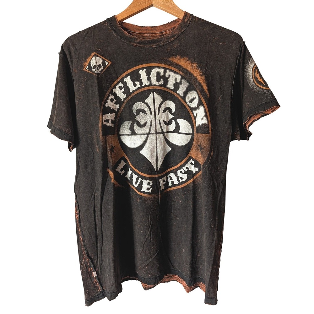 Affliction T Shirt Mens XL Black Acid Wash Live Fast Distressed Y2K MMA Graphic